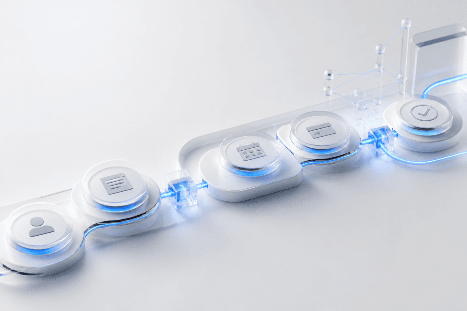 Illustrative connected workflow carrying an opportunity through visible next actions